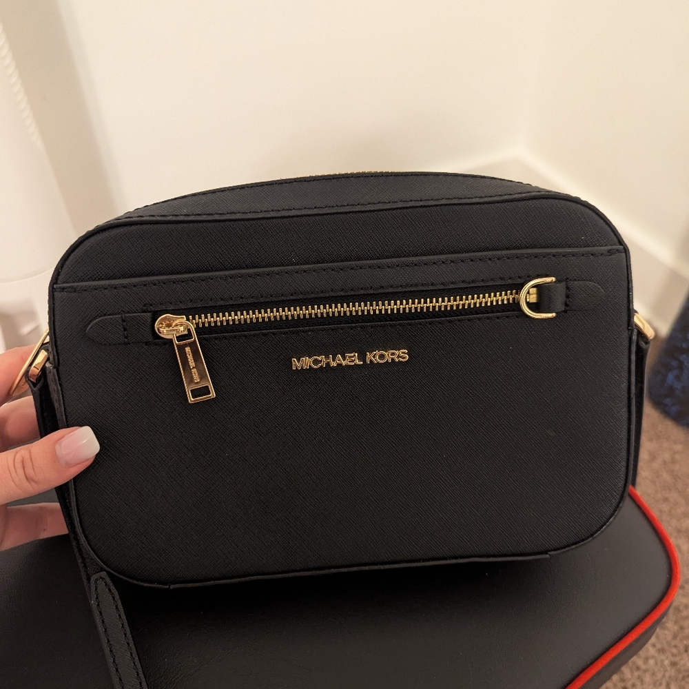 Michael Kors Black Crossbody with Gold Accents